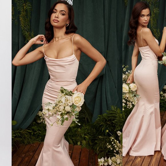HOUSE OF CB 'Violette' Blush Satin Fishtail Maxi Gown NWOT - Picture 4 of 11